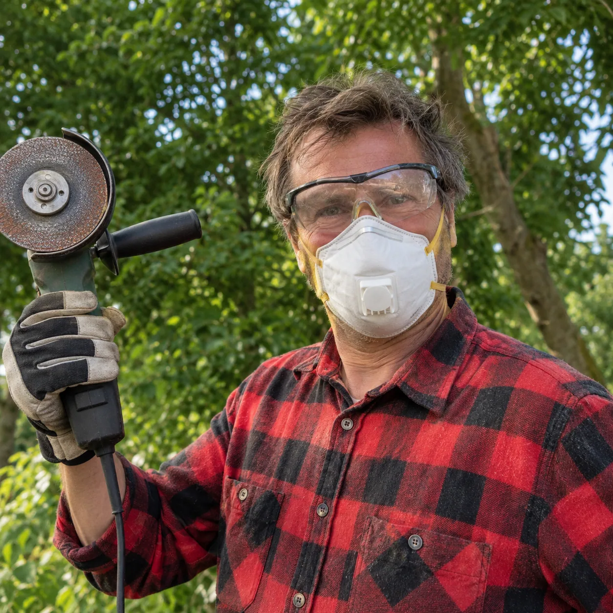 Maker with tools and protective equipment